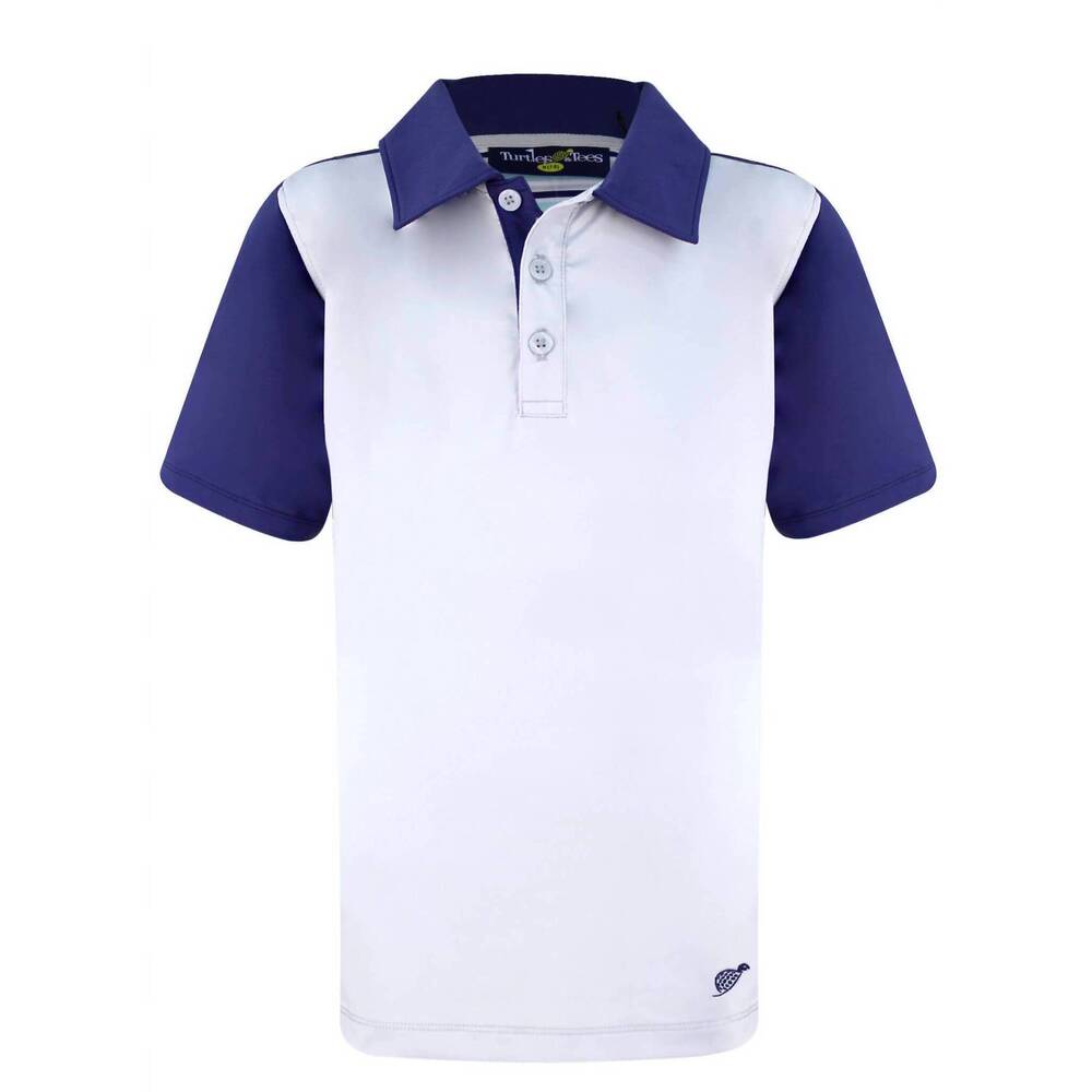 NEW TURTLES AND TEES boy's performance polo shirt in grey/ navy
